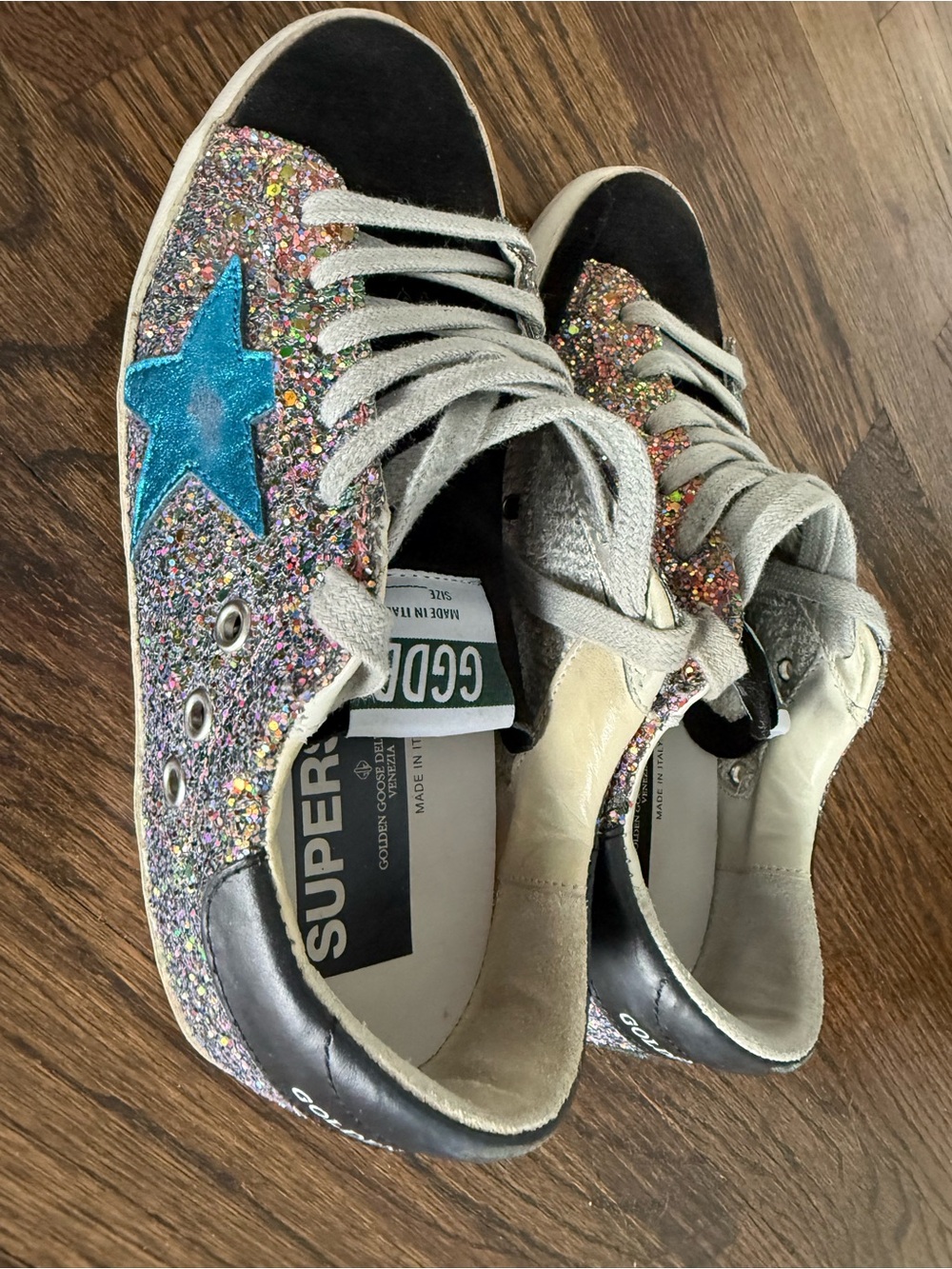 Golden Goose Holographic Glitter Sneakers with Blue Star Sz 35 - Picture 3 of 12
